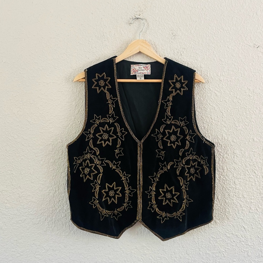 Vintage New Directions Black Velvet & Gold Beaded Vest